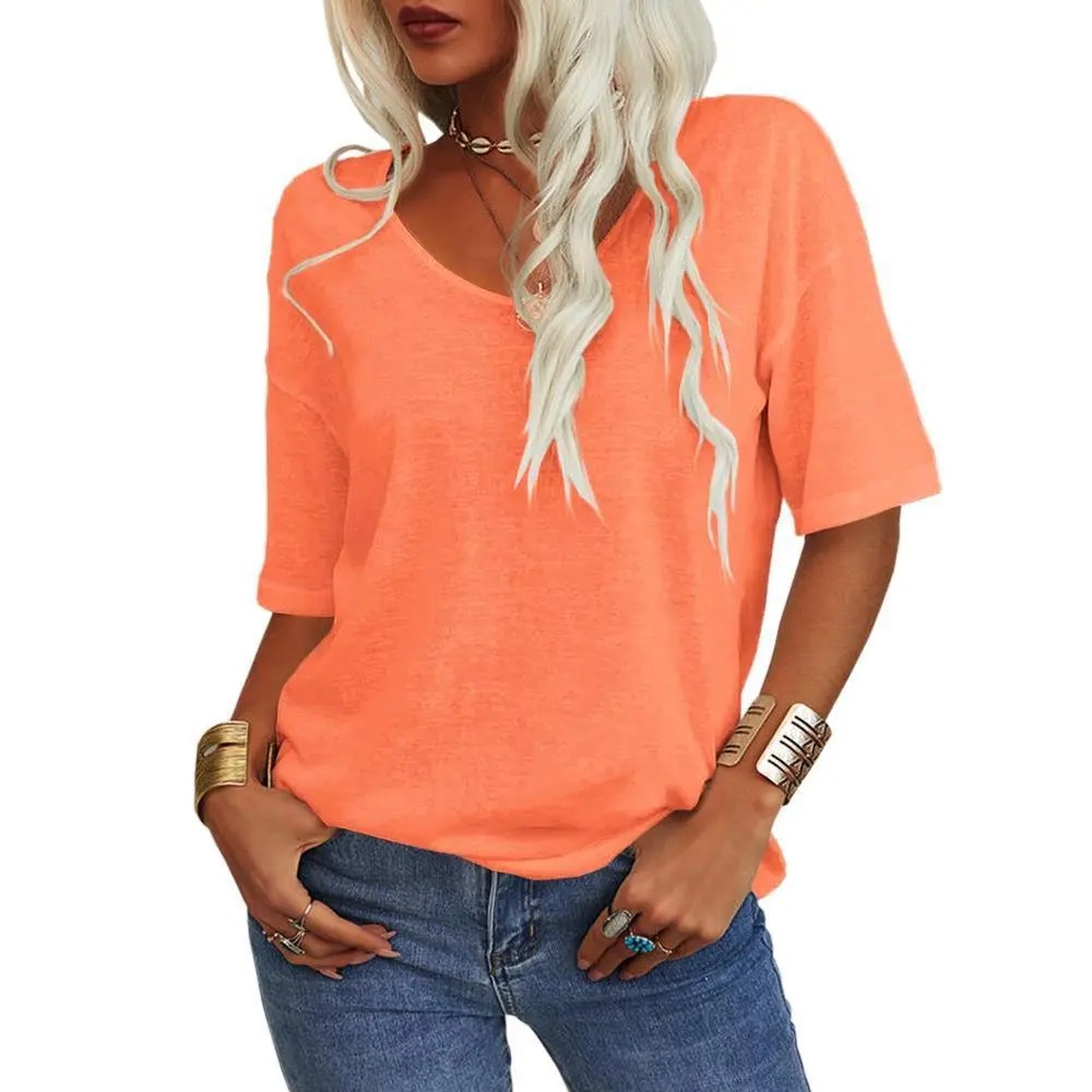 Women's Soft V Neck Tshirt Half Sleeve Lightweight Top Casual Comfortable