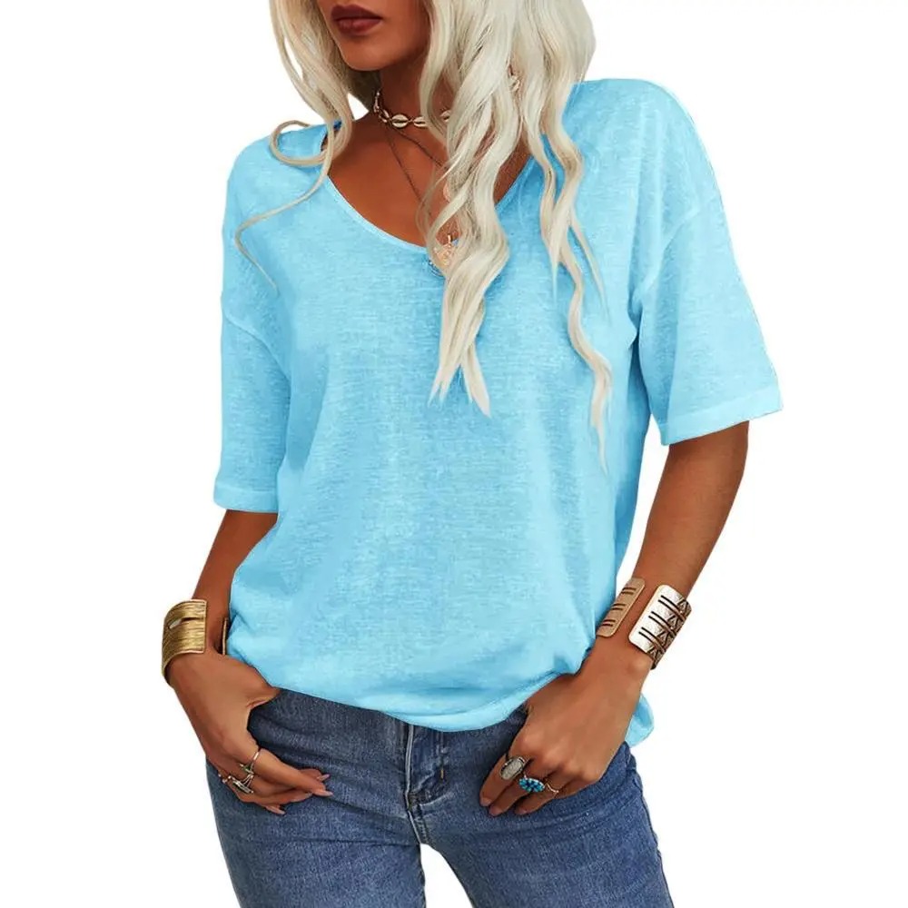 Women's Soft V Neck Tshirt Half Sleeve Lightweight Top Casual Comfortable