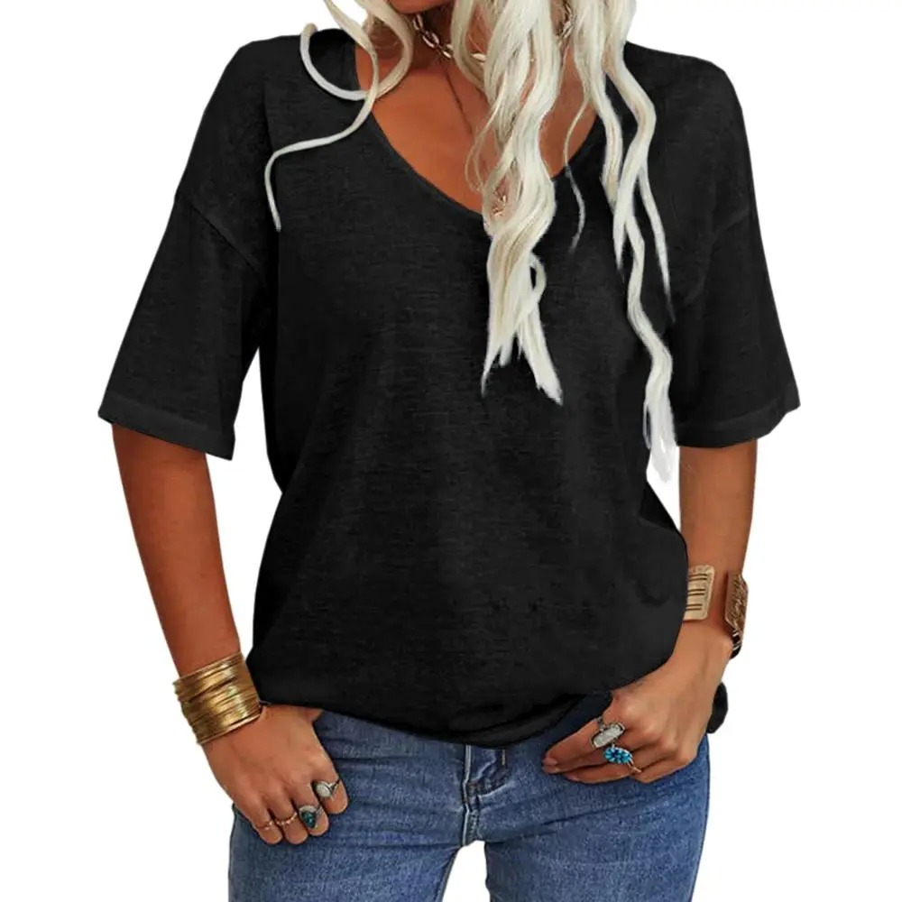 Women's Soft V Neck Tshirt Half Sleeve Lightweight Top Casual Comfortable