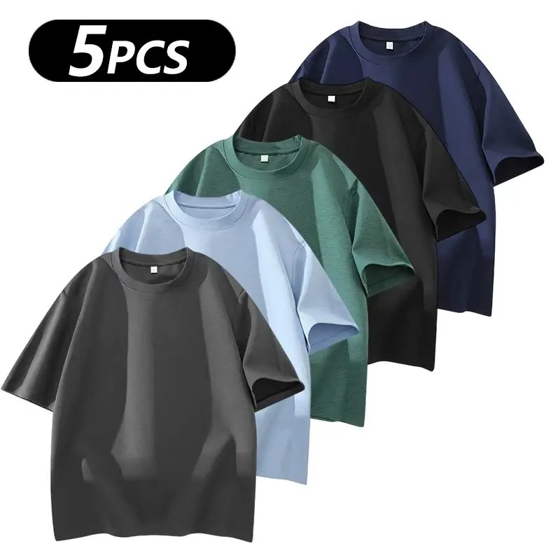 Men's 5PCS 100% cotton Crew Neck T-Shirts Set - Soft Loose Fit