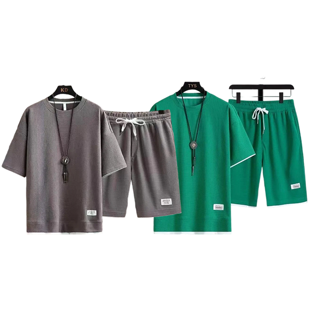 Men's Spring Summer 2-Piece Drawstring Casual Set - Short-Sleeved Shirt & Shorts, Suitable for Everyday Wear & Sports Activities