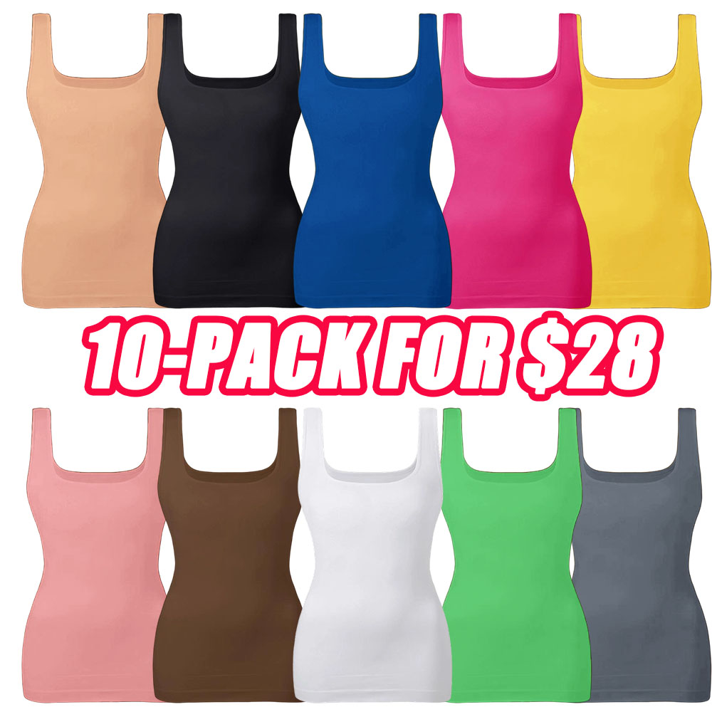 Women's Tummy Control Shapewear Tank Tops - Seamless Square Neck Compression Tops