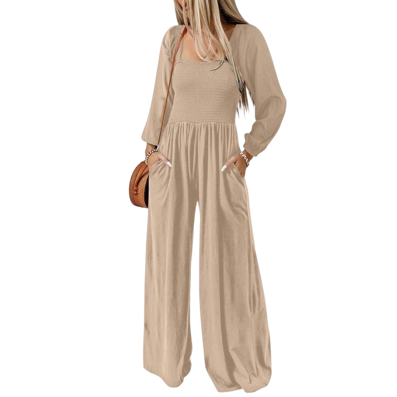 Women's Casual Loose Overalls Jumpsuits One Piece Long Sleeve Wide Leg Long Pant Rompers With Pockets