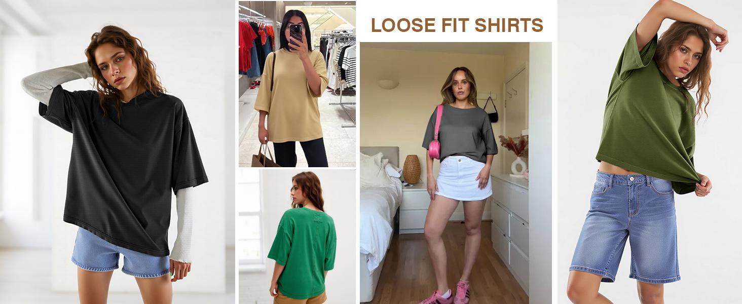 Imily Bela Womens 2026 New Summer Style Oversized Half Sleeve T-Shirts Casual Crew Neck Tunic Tops Loose Fit Boxy Basic Tees
