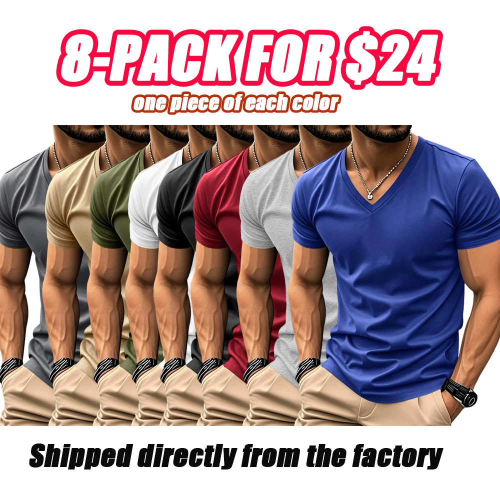 Men's Solid V-Neck Short Sleeve T-Shirt, Soft Breathable Heart-Neck Top, Classic Basic Versatile Tee – Suitable for Daily Wear, Layering & Outdoor Sports, Casual Fashion Must-Have for Men