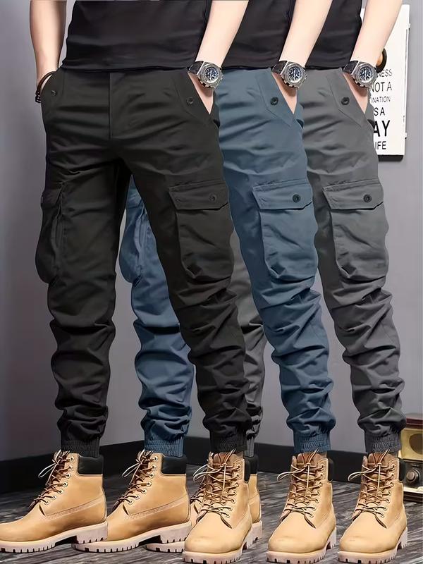 Men's Heavyweight Pants Compatible with Leggings - Workwear Trousers, Multi-Pocket Outdoor Pants with Belt Loop Closure and No Zipper, Suitable for Winter (Solid Color) - Machine Washable