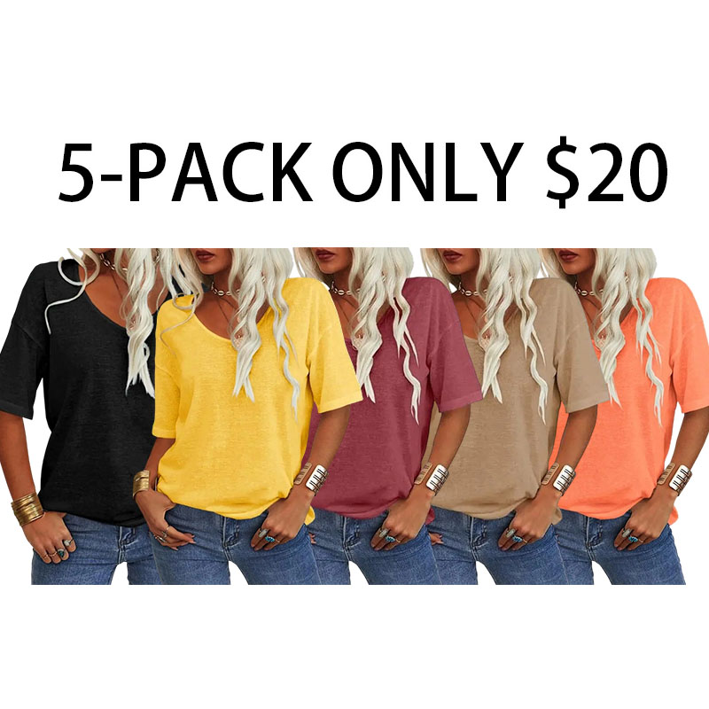 Women's Soft V Neck Tshirt Half Sleeve Lightweight Top Casual Comfortable