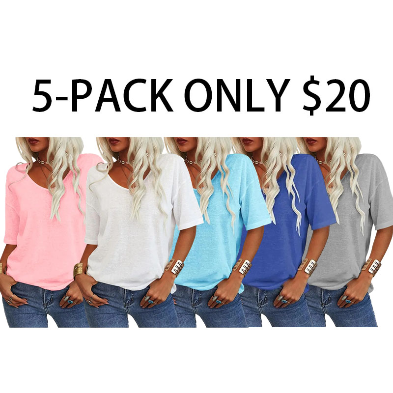 Women's Soft V Neck Tshirt Half Sleeve Lightweight Top Casual Comfortable