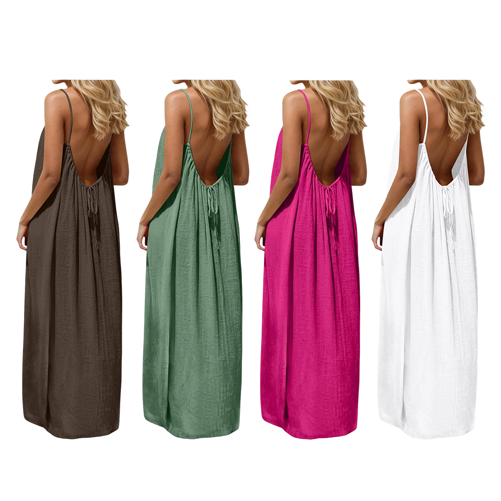 Backless Cami Dresses for Women Cami Lounge Dress Backless Sleeveless House Dress Long Sundress with Back Tie