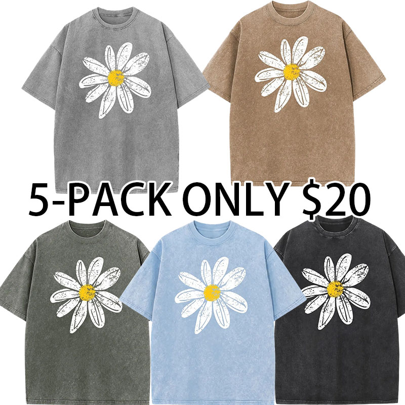 Women's Vintage Floral Graphic T-Shirt, Oversized Acid Wash Cotton Tee with Drop Shoulders