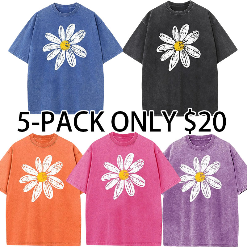 Women's Vintage Floral Graphic T-Shirt, Oversized Acid Wash Cotton Tee with Drop Shoulders