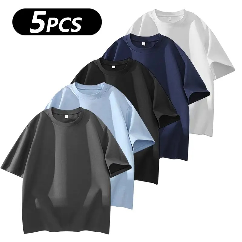 Men's 5PCS 100% cotton Crew Neck T-Shirts Set - Soft Loose Fit