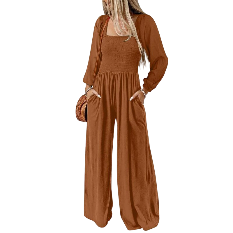 Women's Casual Loose Overalls Jumpsuits One Piece Long Sleeve Wide Leg Long Pant Rompers With Pockets