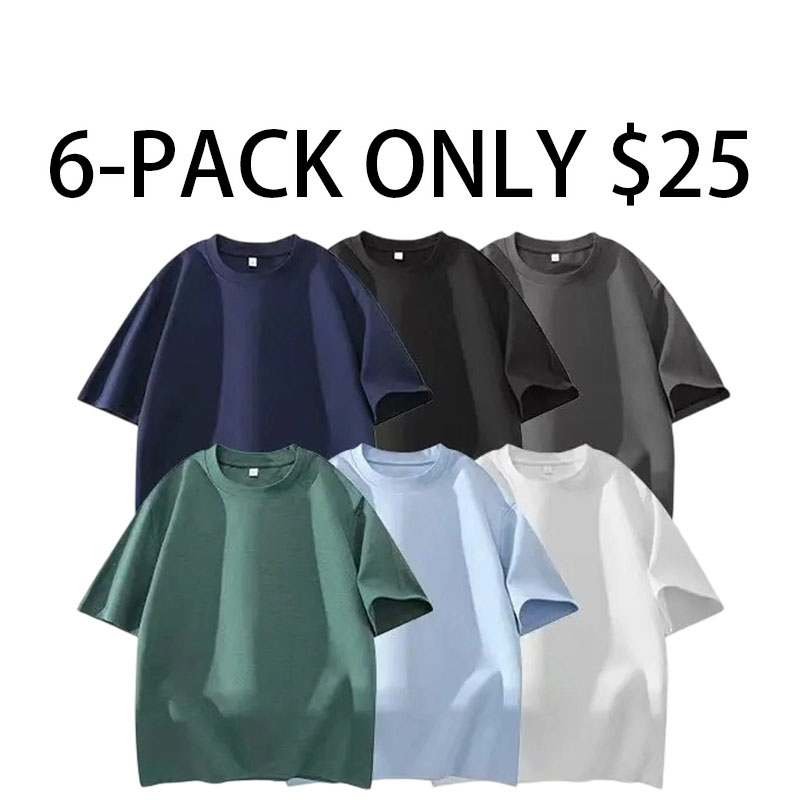 Men's 5PCS 100% cotton Crew Neck T-Shirts Set - Soft Loose Fit