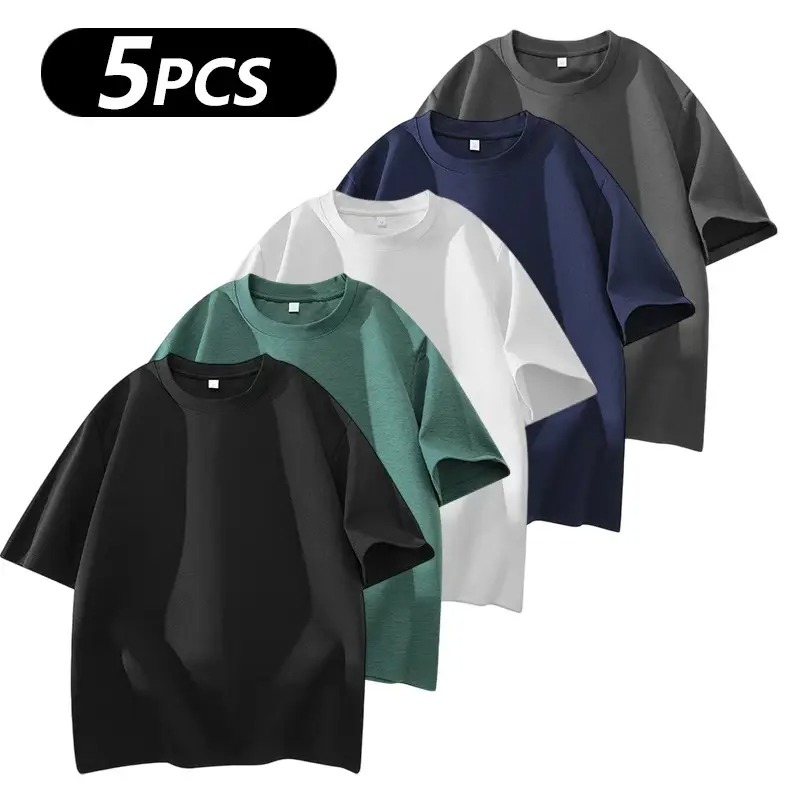 Men's 5PCS 100% cotton Crew Neck T-Shirts Set - Soft Loose Fit