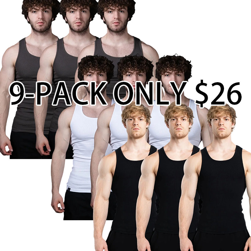 Men's Cotton Sleeveless Undershirts - Moisture Wicking Gym Stringer Top