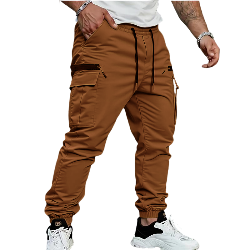 Men's work pants with tapered ankles and rolled hems - durable non-stretch casual outdoor pants