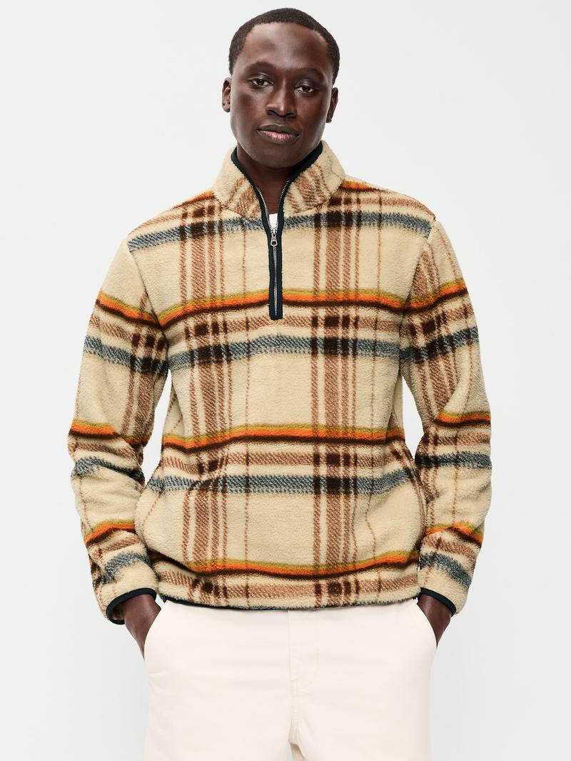 Men's Sherpa Fleece Quarter-Zip Pullover – Warm Outdoor Relaxed Sweatshirt