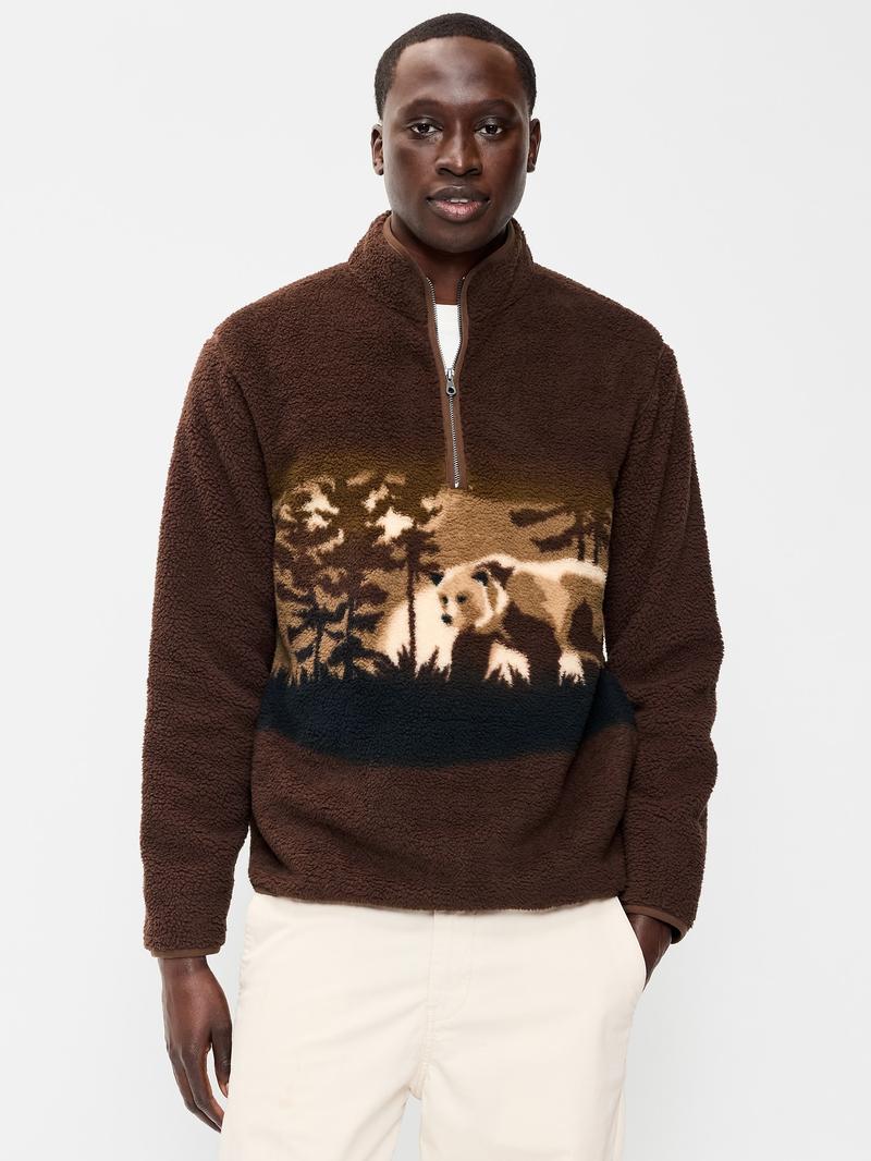 Men's Sherpa Fleece Quarter-Zip Pullover – Warm Outdoor Relaxed Sweatshirt