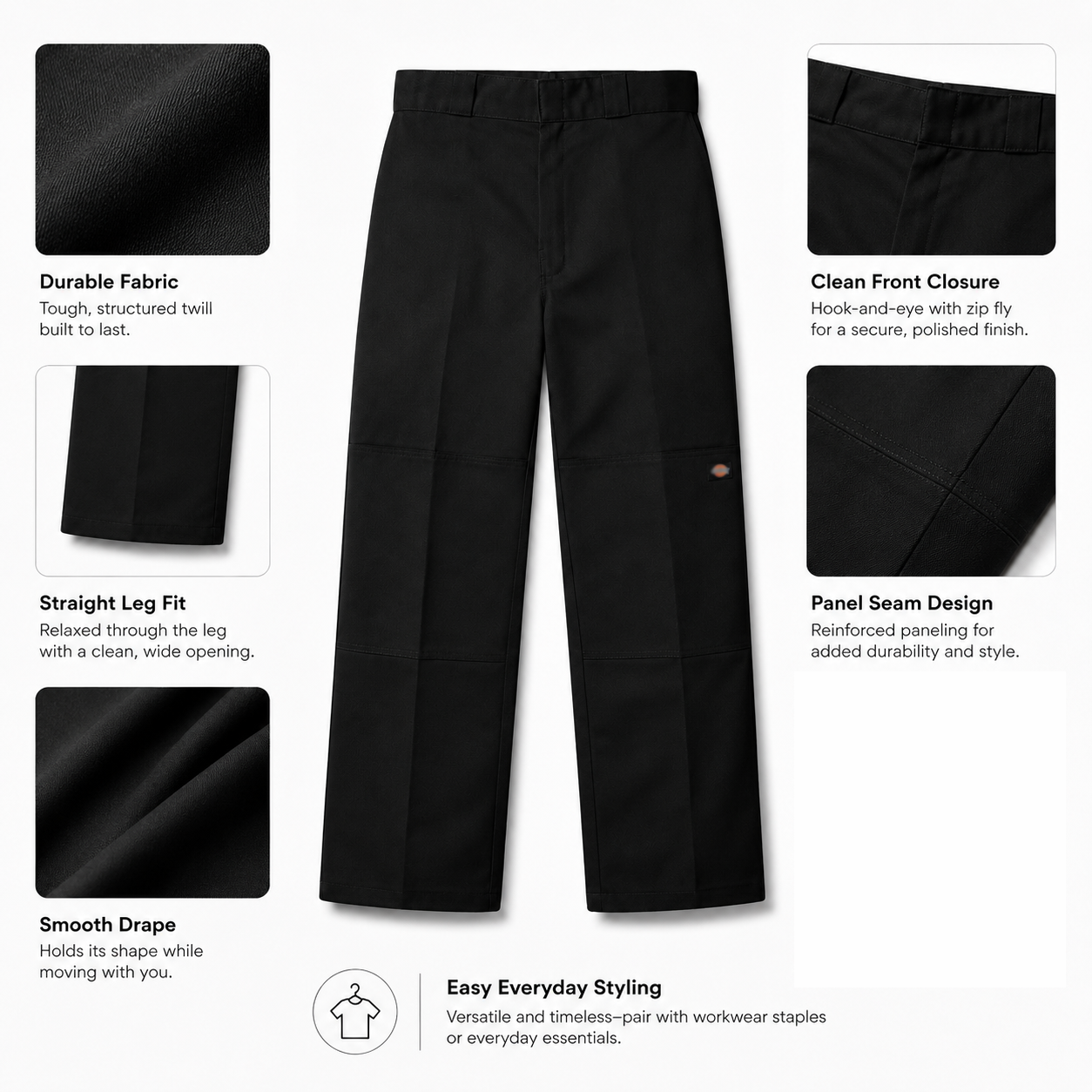 Men's Loose Fit Double Knee Work Pants, Reinforced Knees