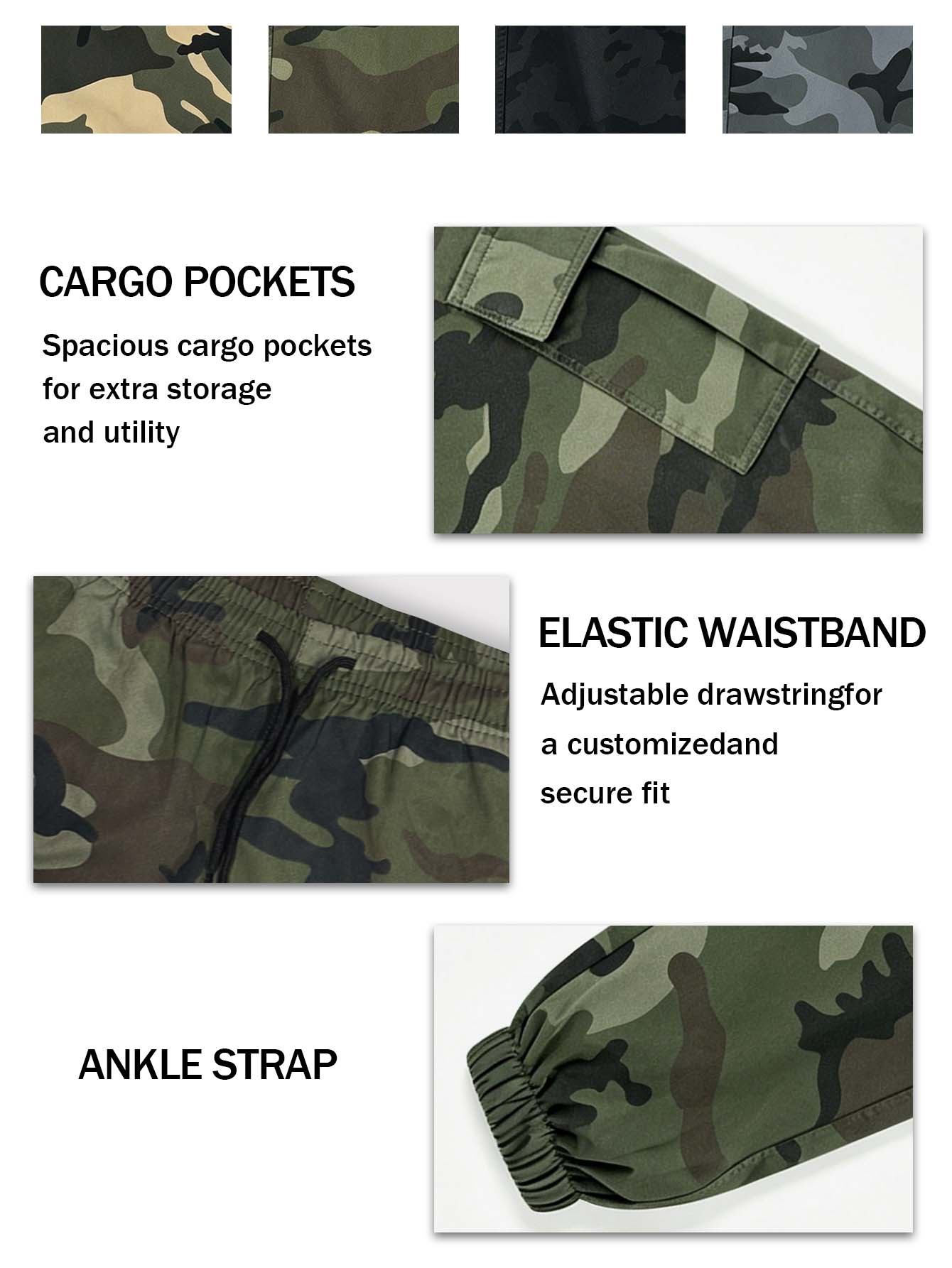 Unisex 2-Pack Loose-Fit Tactical Camo Jogger Pants - Polypropylene Quick-Dry Breathable Fabric, Adjustable Drawstring Waist, Flap Cargo Pockets, Machine Wash, Ideal for Outdoor Hikes, Casual Use Unisex 2-Pack Loose-Fit Tactical Camo Jogger Pants - Polypropylene Quick-Dry Breathable Fabric, Adjustable Drawstring Waist, Flap Cargo Pockets, Machine Wash, Ideal for Outdoor Hikes, Casual Use