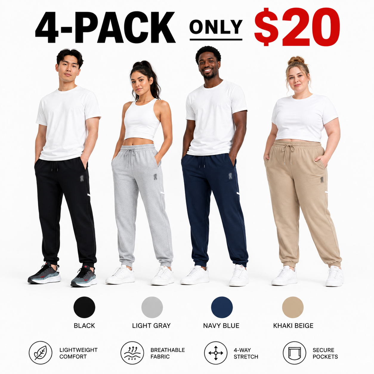 Men's Everyday Flex Drawstring Jogger Pants – Lightweight Tapered Sweatpants
