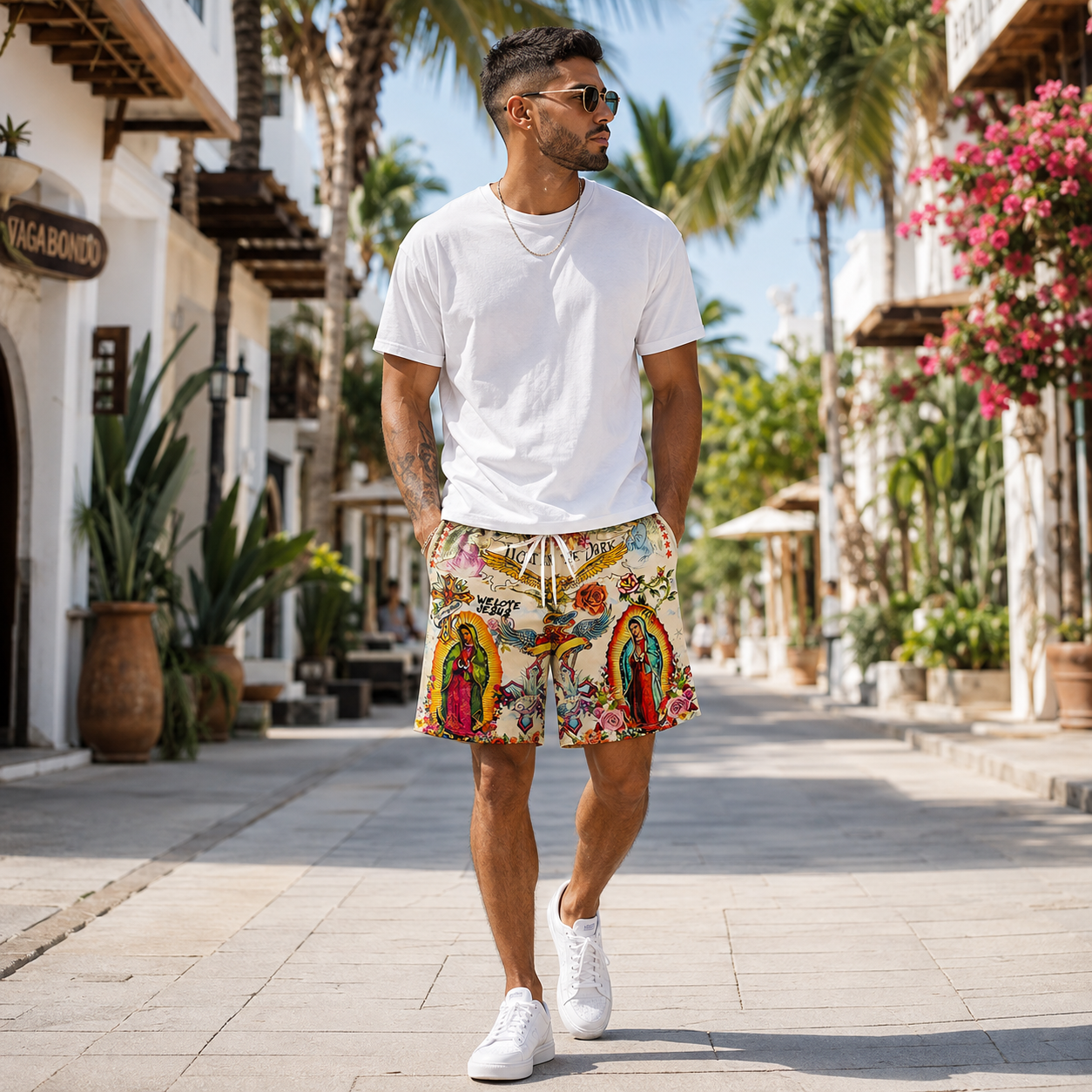  Virgin Mary & Jesus Print Streetwear Shorts