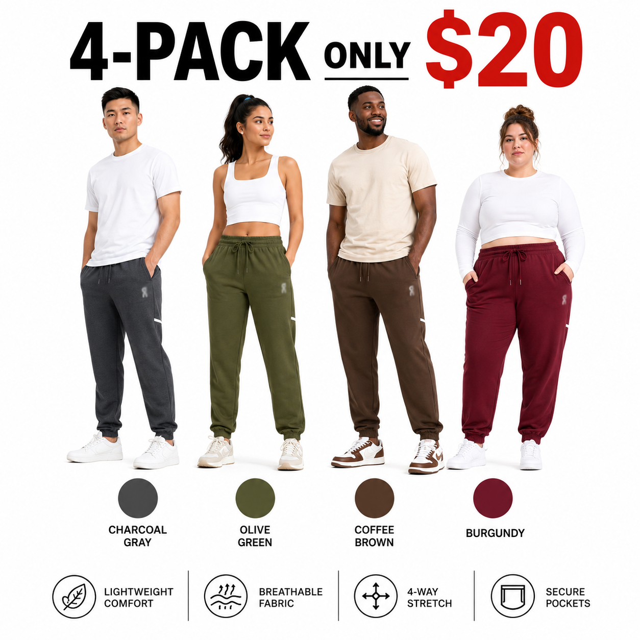 Men's Everyday Flex Drawstring Jogger Pants – Lightweight Tapered Sweatpants