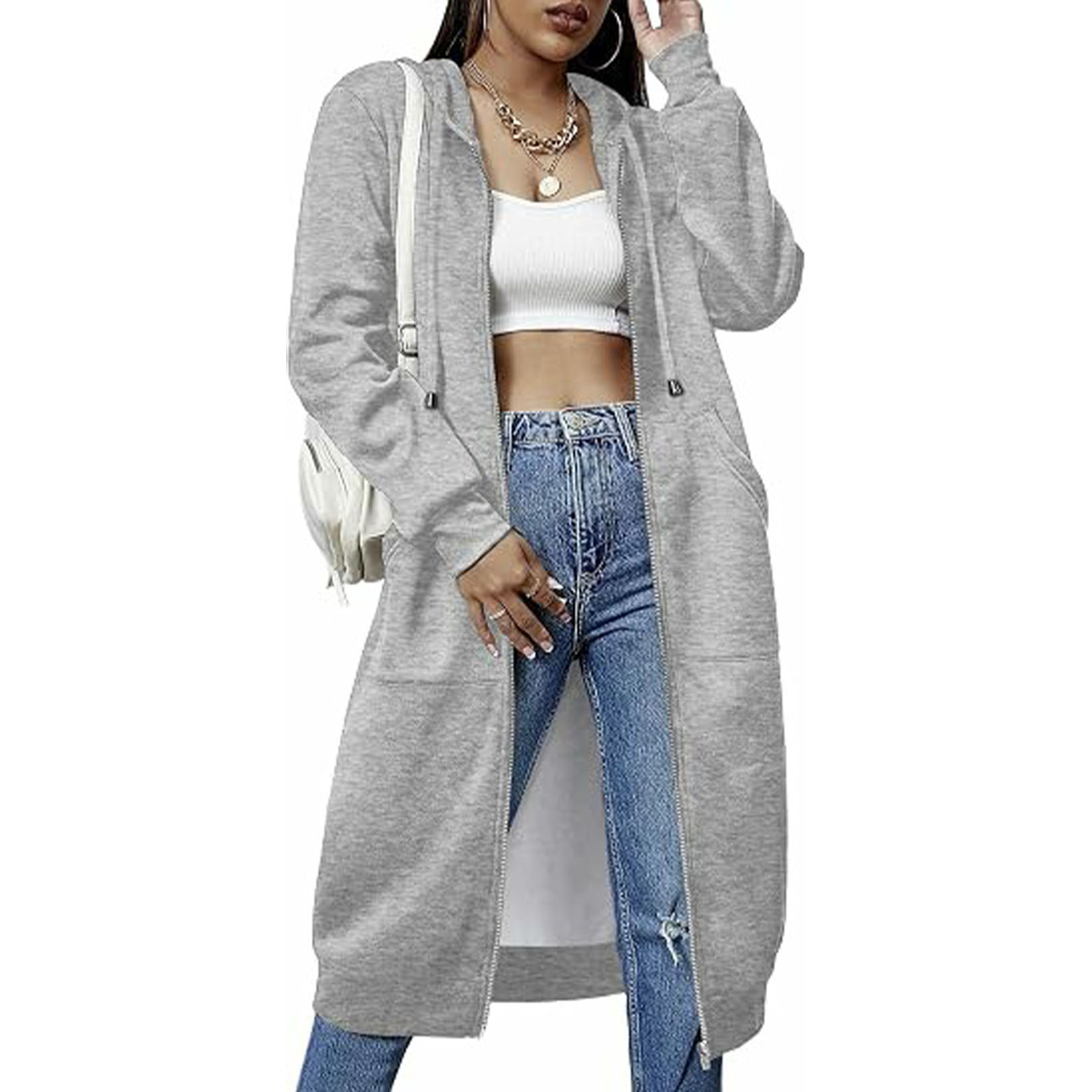 Women’s Long Fleece Hoodie Jacket – Zip Up Tunic Sweatshirt with Pockets