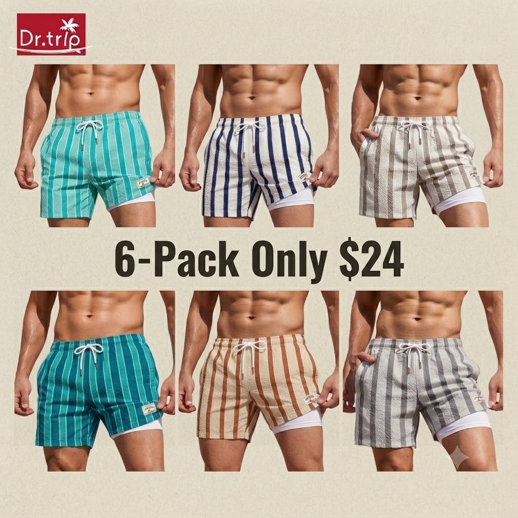 BreezeMax 2-in-1 Striped Quick-Dry Swim Trunks
