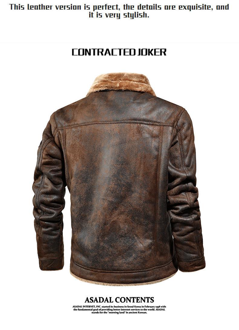 Men's Brown Faux Shearling Leather Trucker Jacket - Vintage Bike Style, Plush Long Sleeve, Multiple Pockets, Suitable for Daily Casual & Motorcycle Riding (Menswear Outerwear)