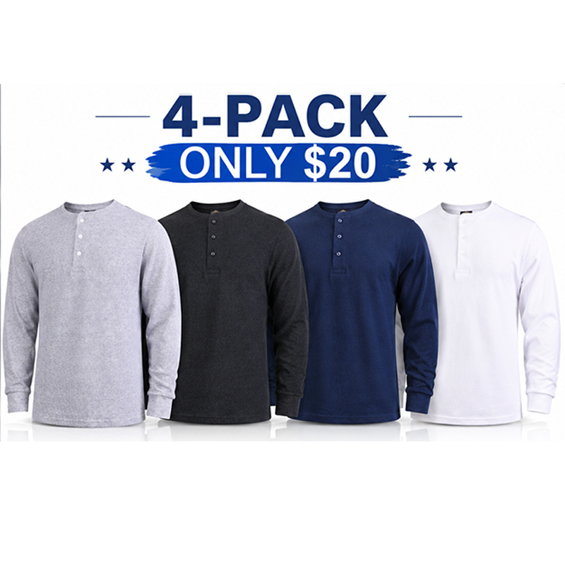 Men's Waffle-Knit Thermal Henley Shirt – Breathable Long Sleeve Casual Pullover