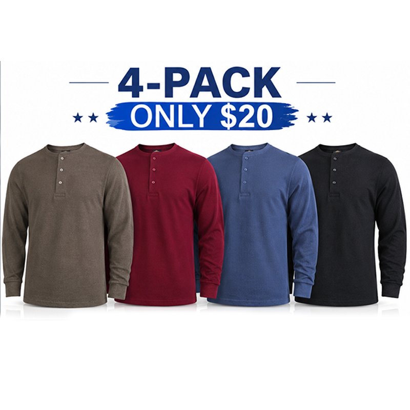 Men's Waffle-Knit Thermal Henley Shirt – Breathable Long Sleeve Casual Pullover