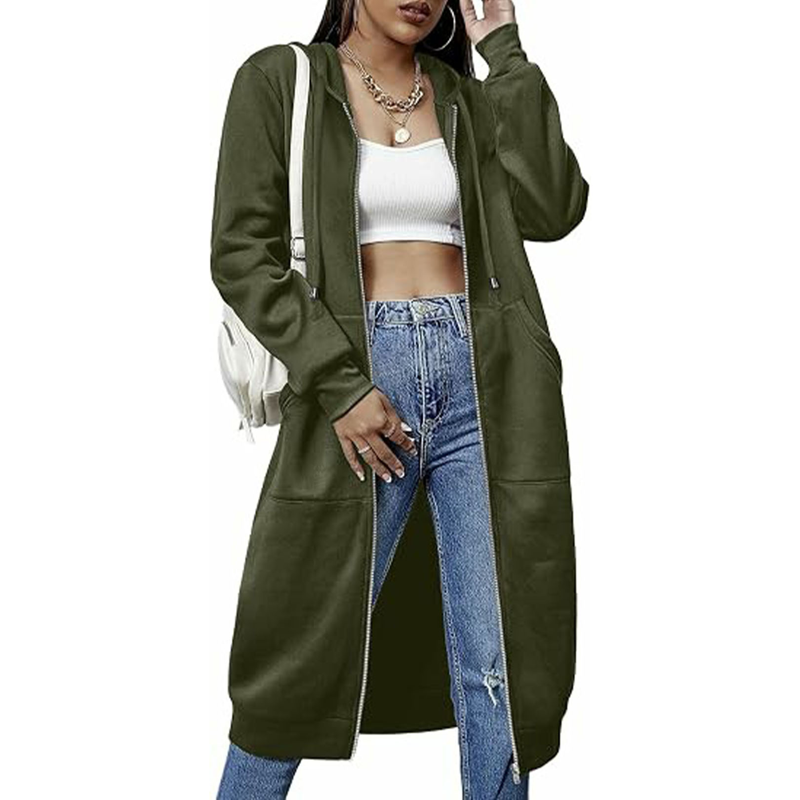 Women’s Long Fleece Hoodie Jacket – Zip Up Tunic Sweatshirt with Pockets
