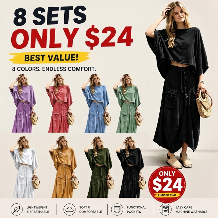 Women’s 2-Piece Loose Vintage-Style Batwing Sleeve Skirt Set