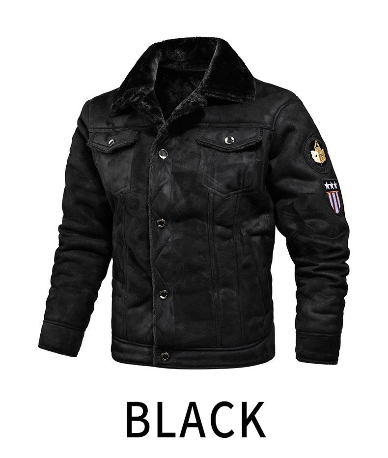 Men's Brown Faux Shearling Leather Trucker Jacket - Vintage Bike Style, Plush Long Sleeve, Multiple Pockets, Suitable for Daily Casual & Motorcycle Riding (Menswear Outerwear)