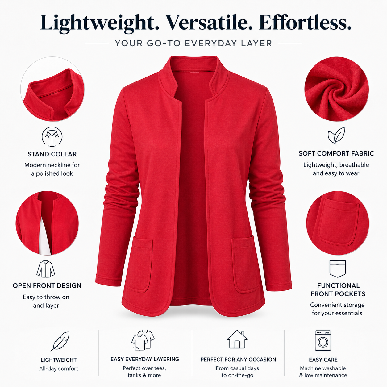 Women's Stand-Collar Sweat-Style Blazer
