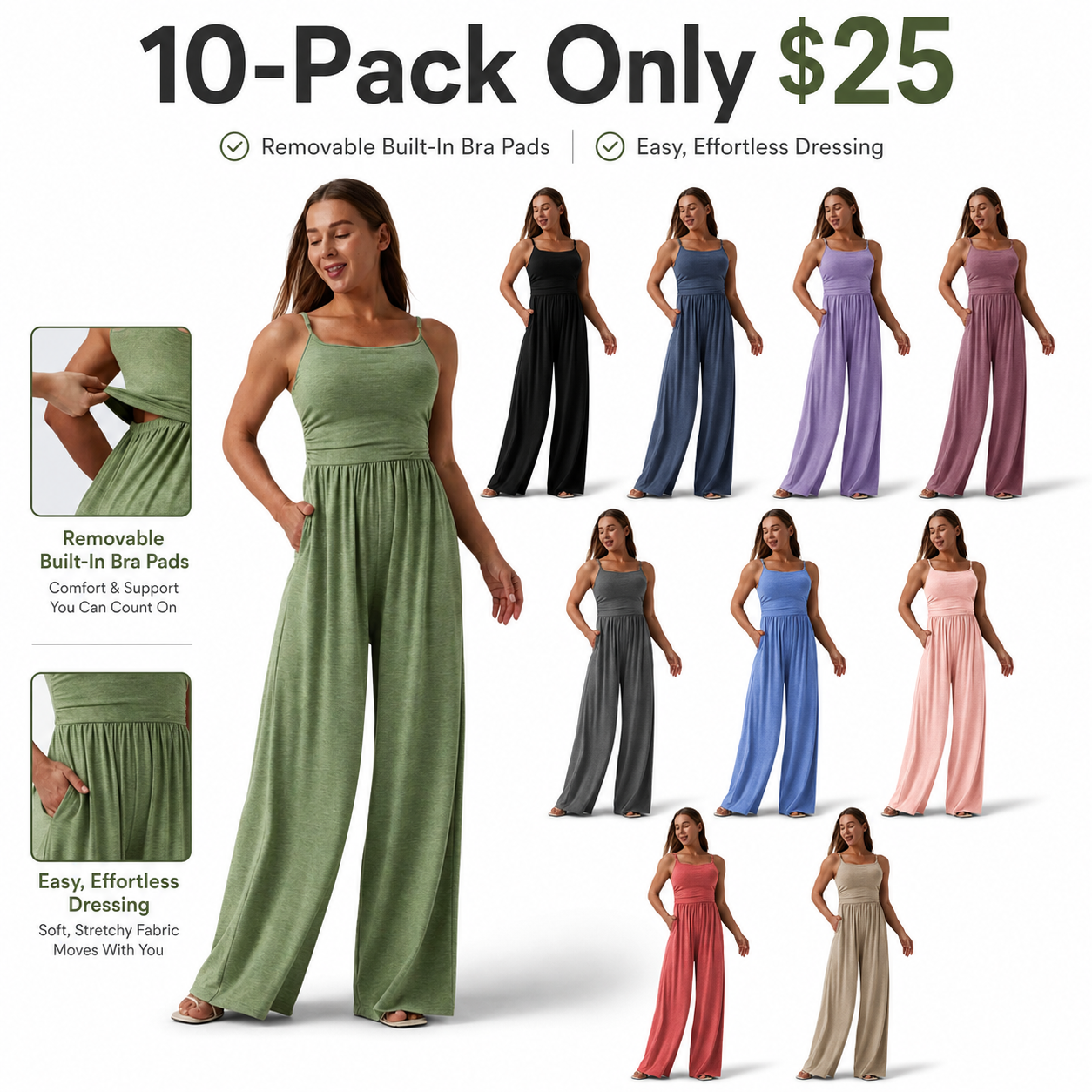 Adjustable Straps Ruched Wide Leg Heathered Casual Jumpsuit with Pockets-Easy Peezy