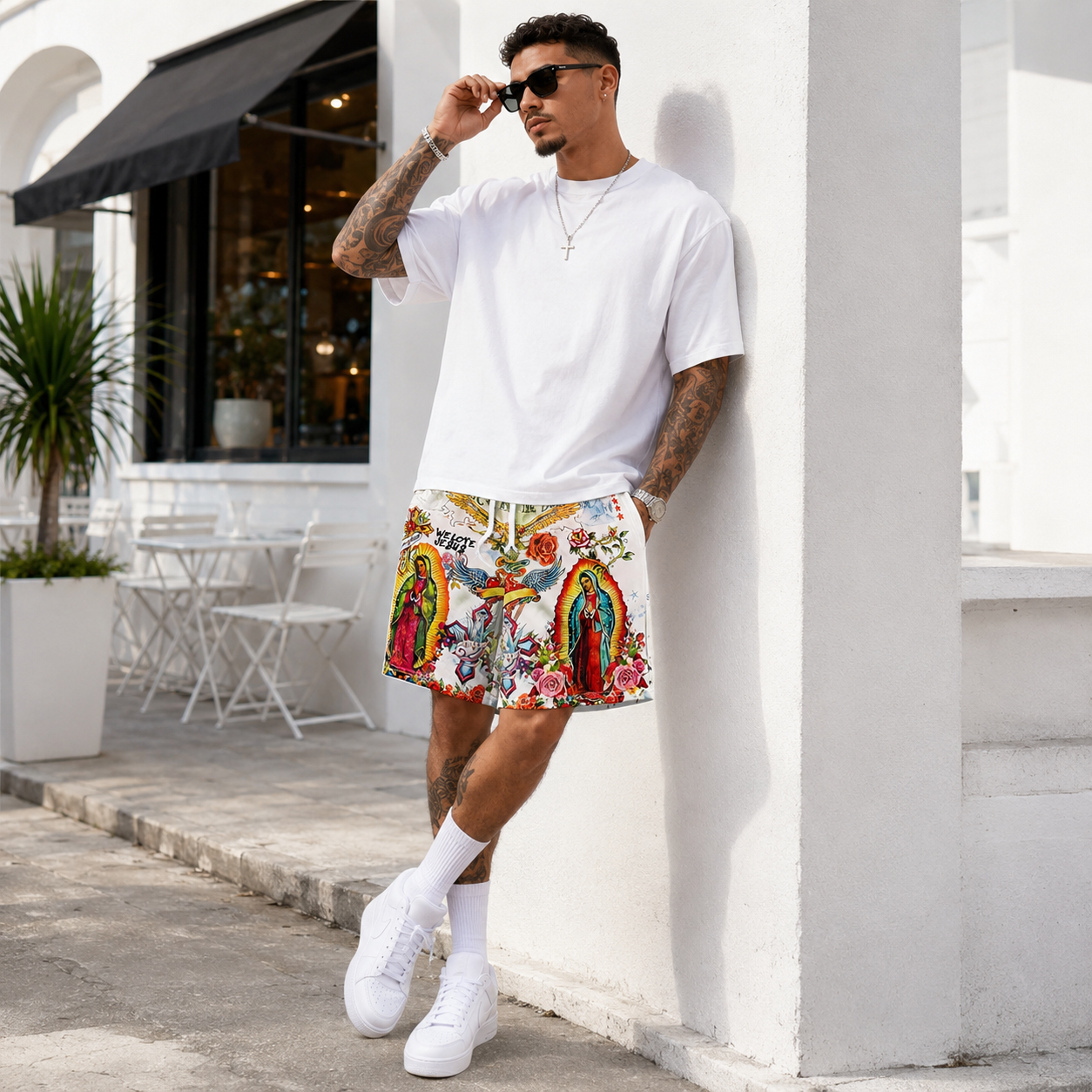 Virgin Mary & Jesus Print Streetwear Shorts