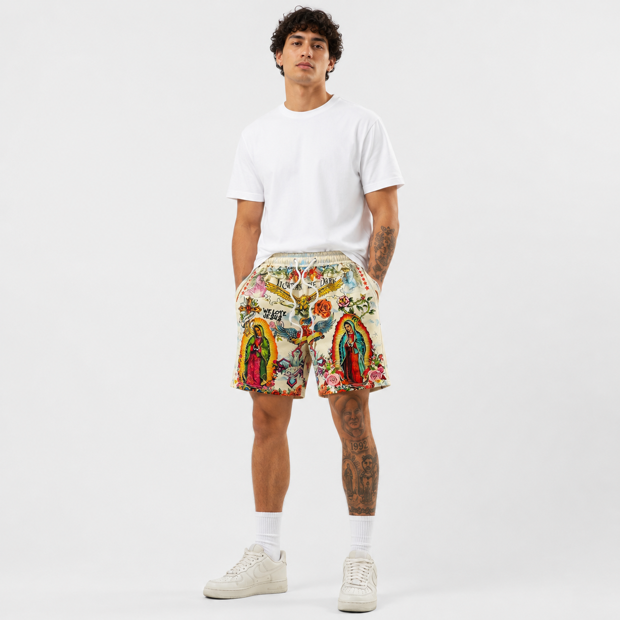  Virgin Mary & Jesus Print Streetwear Shorts