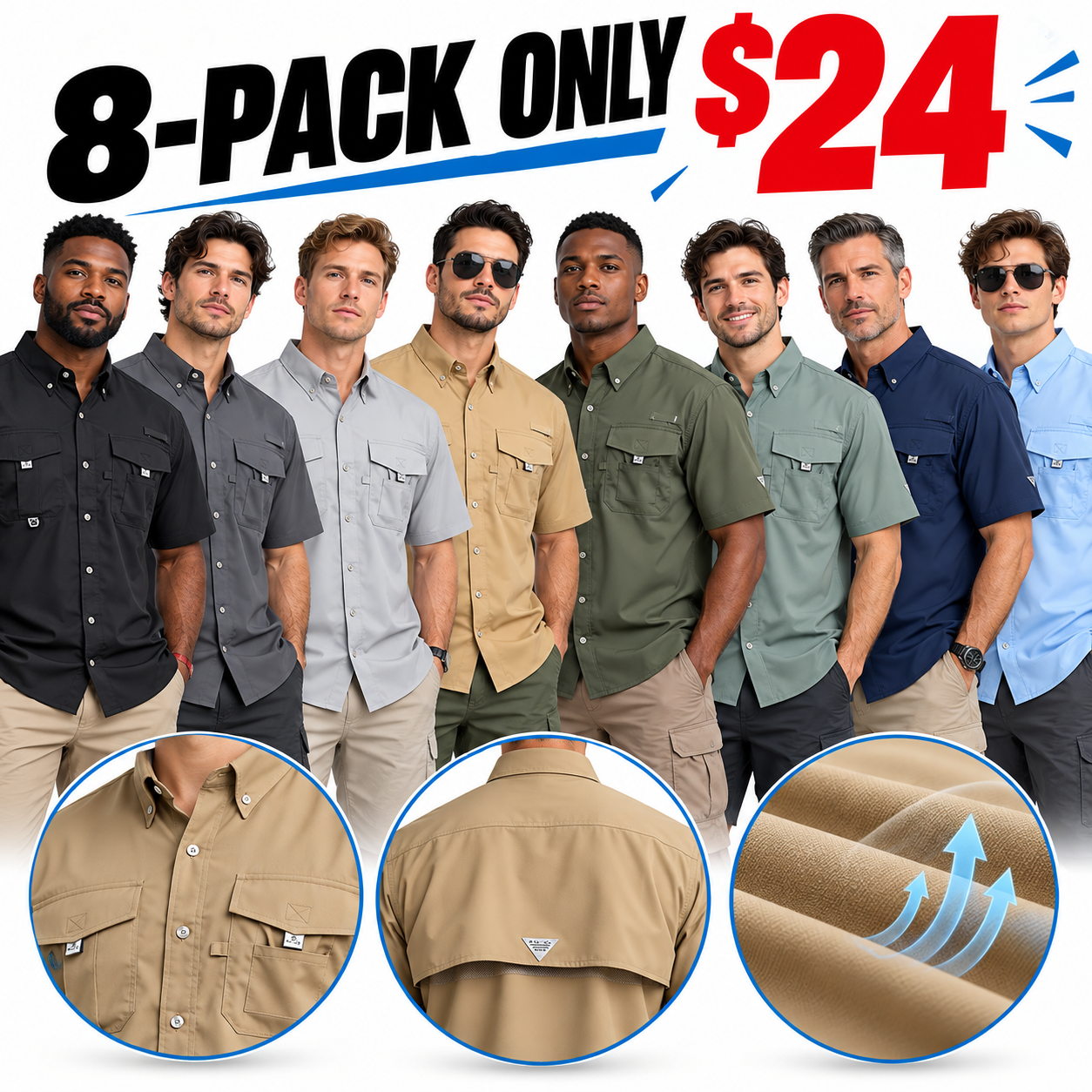 Men's Quick-Dry Outdoor Utility Shirt – Breathable Short-Sleeve Button-Up with Multi-Pocket Storage