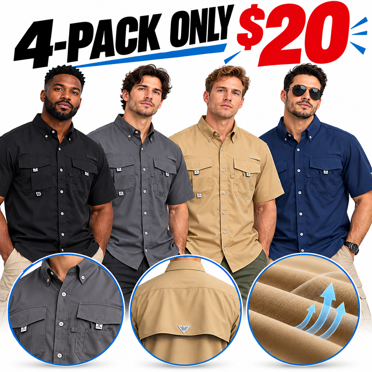 Men's Quick-Dry Outdoor Utility Shirt – Breathable Short-Sleeve Button-Up with Multi-Pocket Storage