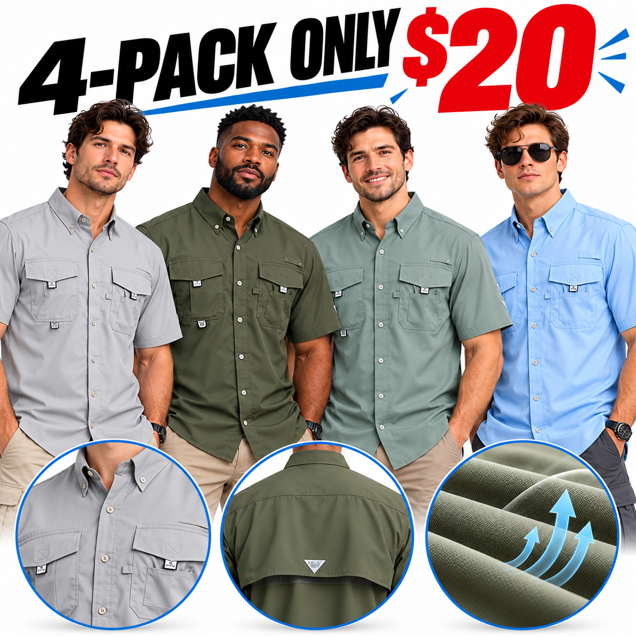 Men's Quick-Dry Outdoor Utility Shirt – Breathable Short-Sleeve Button-Up with Multi-Pocket Storage