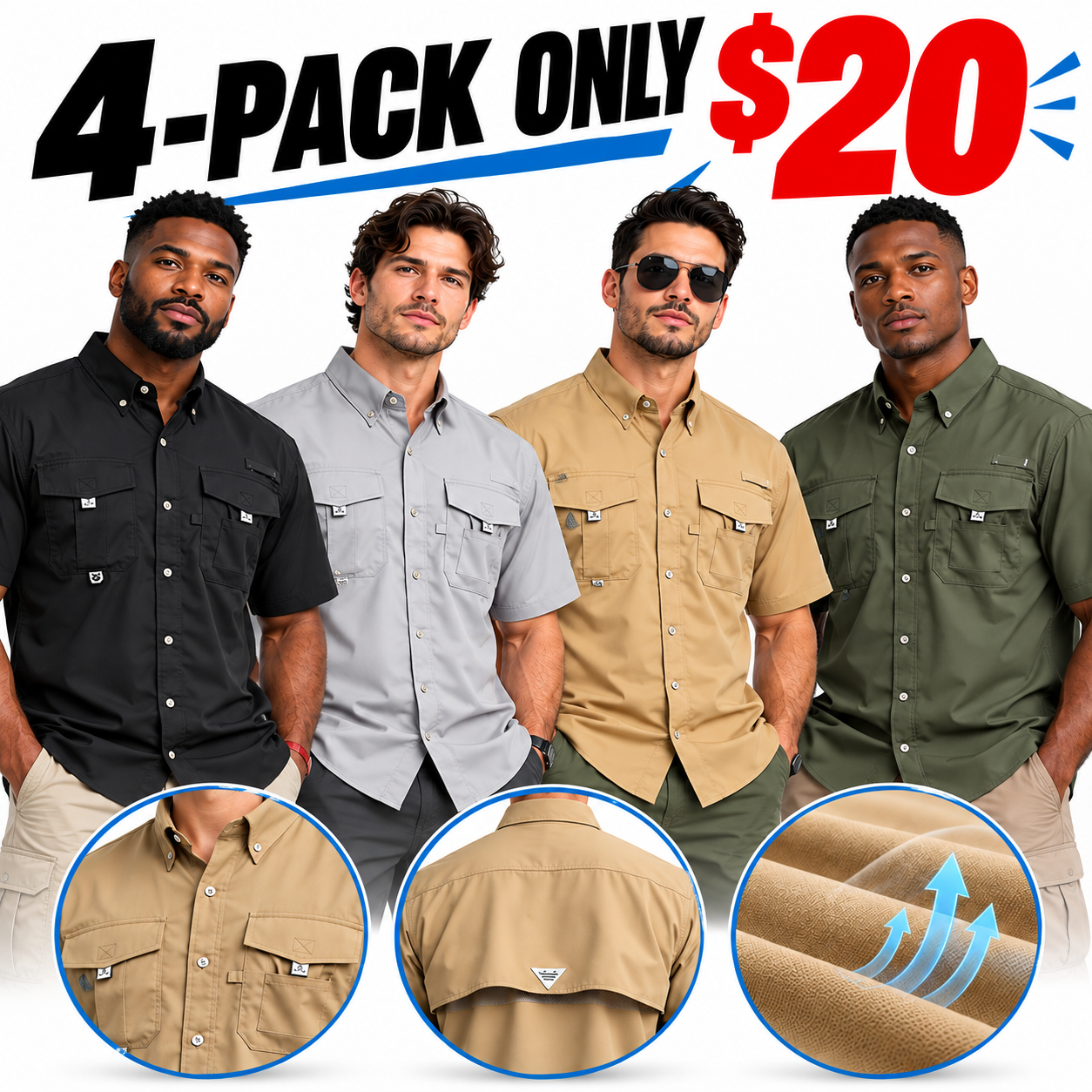 Men's Quick-Dry Outdoor Utility Shirt – Breathable Short-Sleeve Button-Up with Multi-Pocket Storage