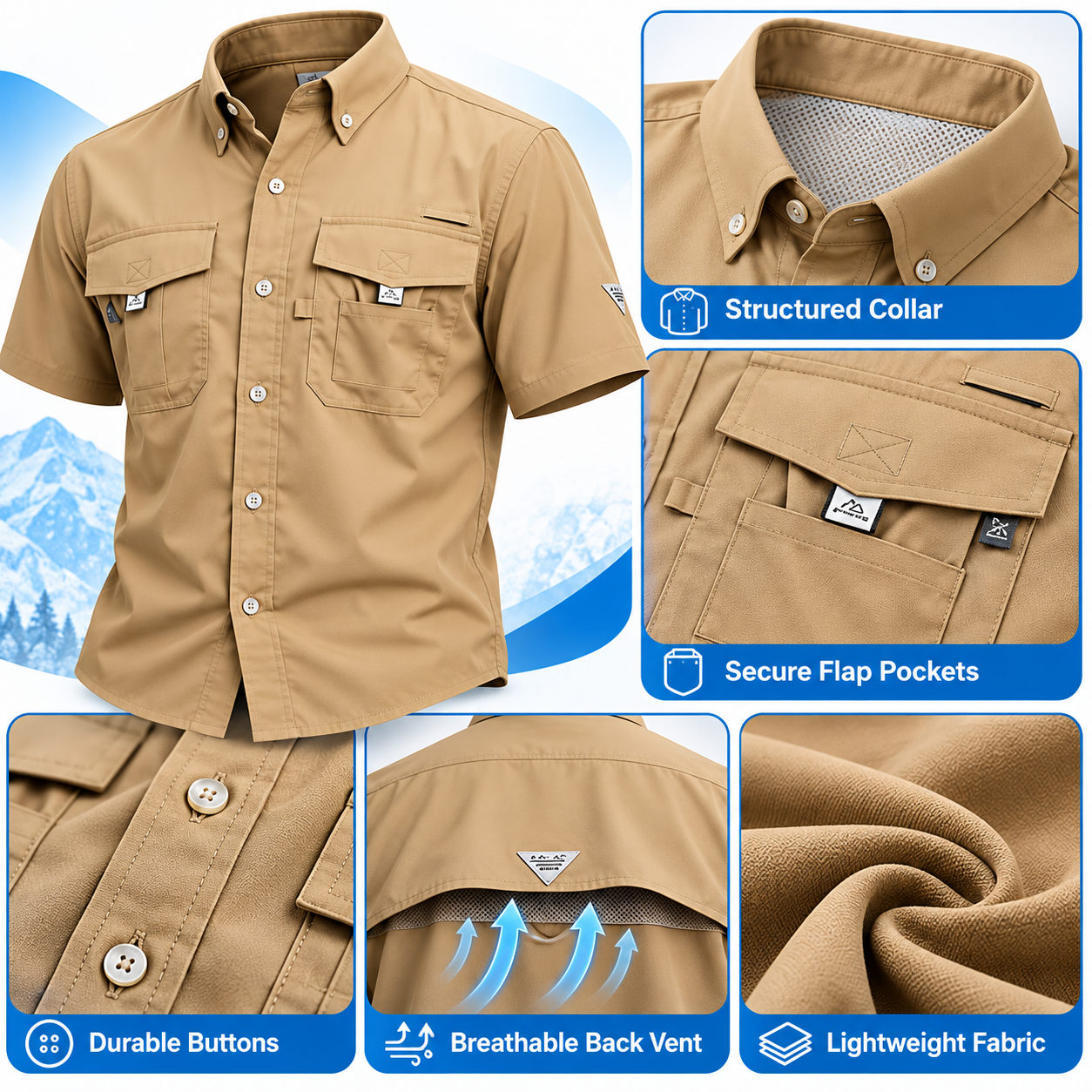 Men's Quick-Dry Outdoor Utility Shirt – Breathable Short-Sleeve Button-Up with Multi-Pocket Storage