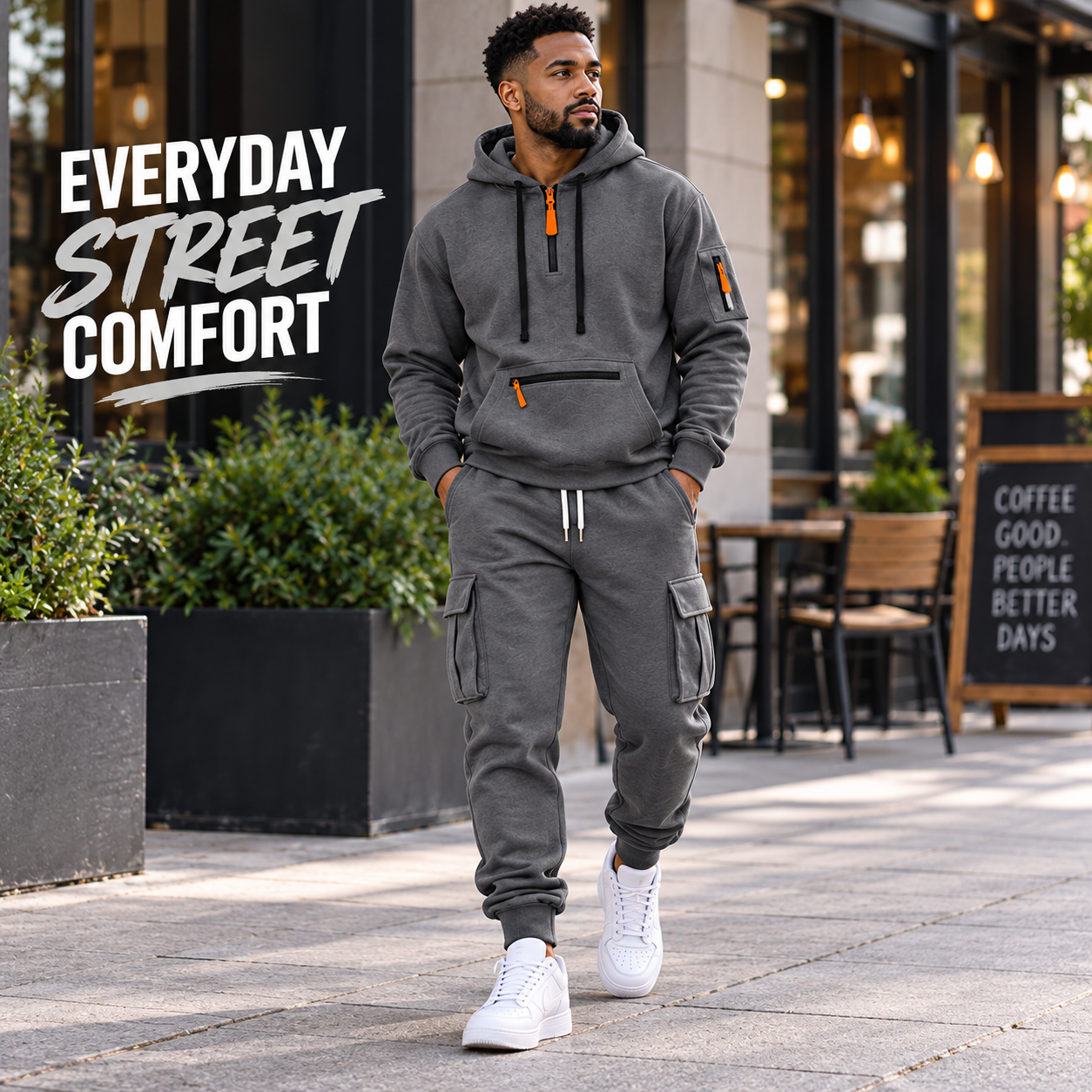 Men's Heavyweight Fleece Lined Casual Set – Loose Fit Multi-Pocket Workwear Suit
