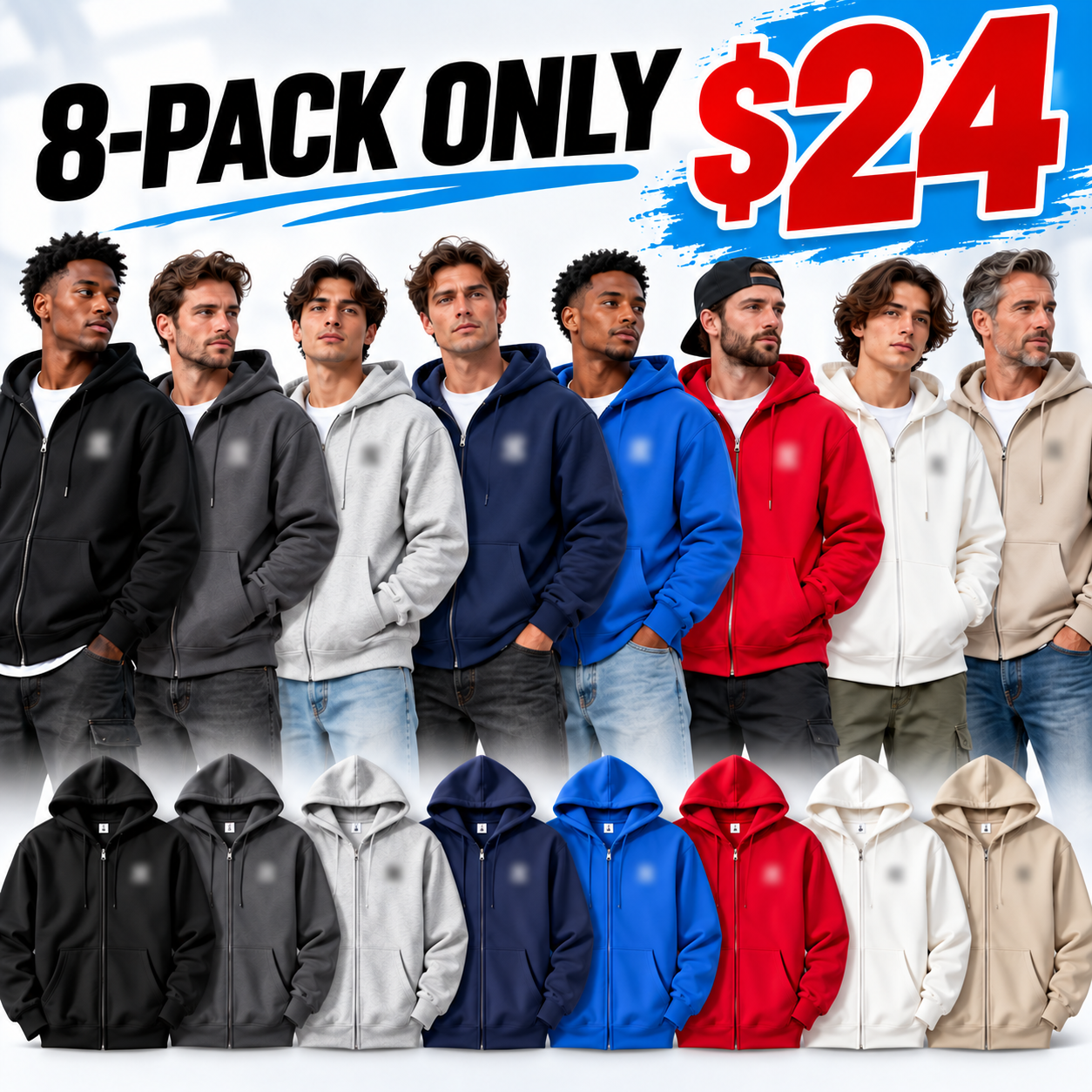 Men's 500 GSM Heavyweight Zip-Up Hoodie – Thick Fleece Lined Relaxed Fit Hooded Sweatshirt