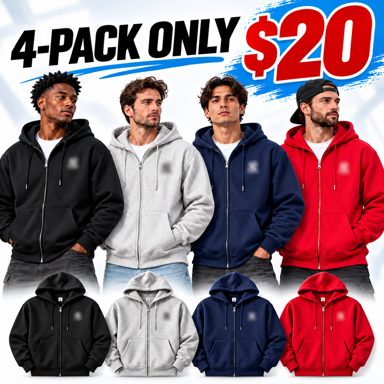 Men's 500 GSM Heavyweight Zip-Up Hoodie – Thick Fleece Lined Relaxed Fit Hooded Sweatshirt