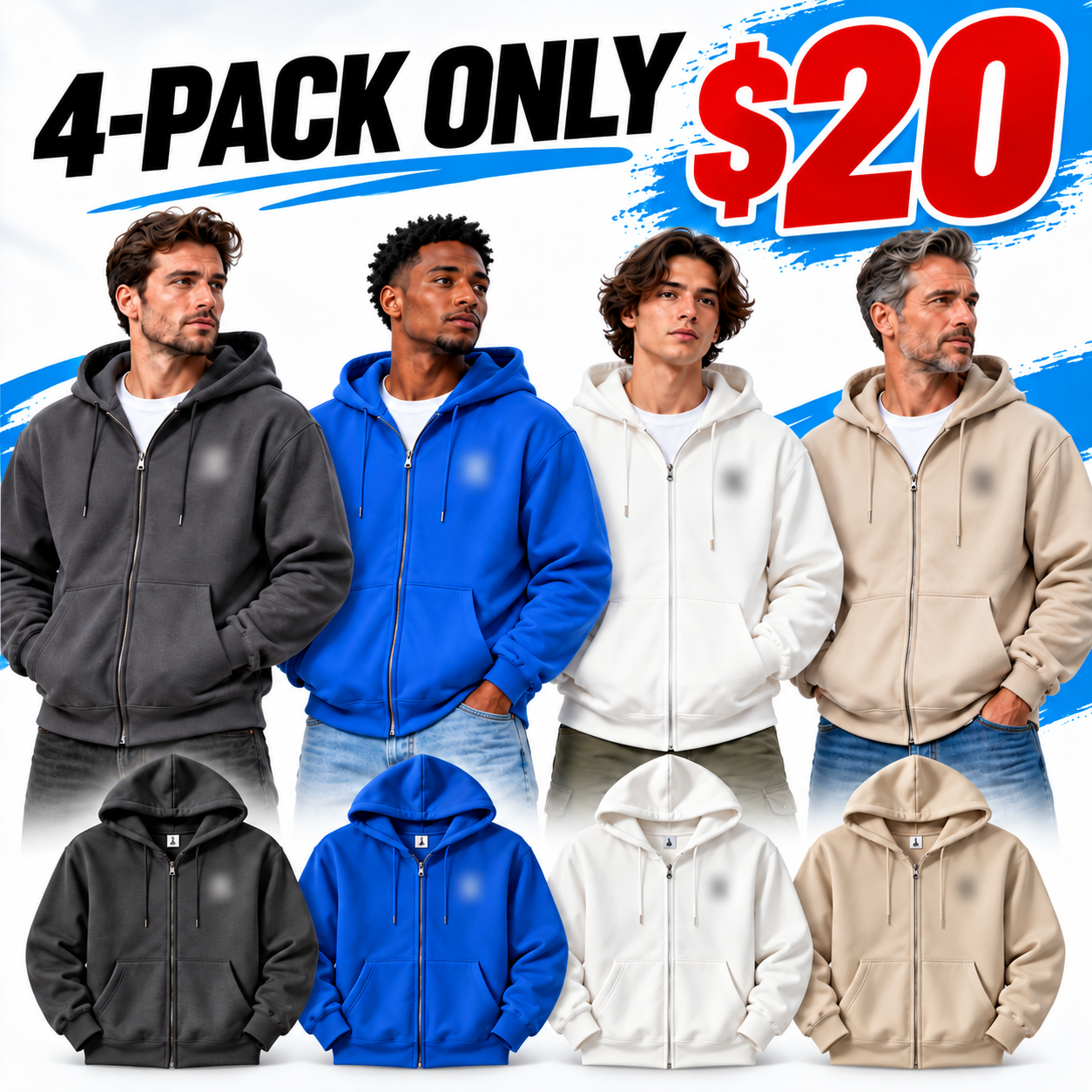 Men's 500 GSM Heavyweight Zip-Up Hoodie – Thick Fleece Lined Relaxed Fit Hooded Sweatshirt