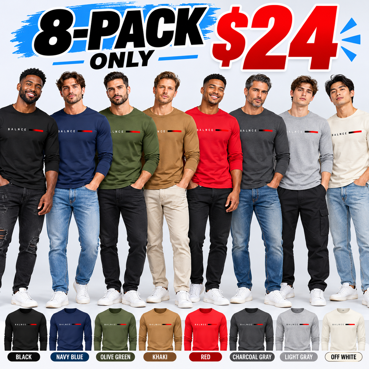 Men's Crew Neck Long Sleeve Tees – Soft Fitted Athletic Tops for Gym & Daily Wear